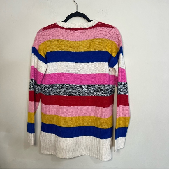 Pink and Blue Crew Neck Sweater with Colorful Stripes - Picture 4 of 4